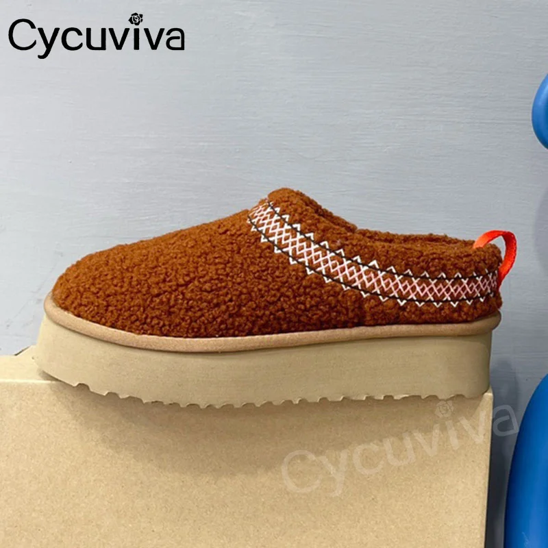 

Winter Kid Suede Wool Flat Loafers Shoes For Women Outdoor Brand Clogs Platform Fur Shoes 2023 Warm Slip On Lazy Shoes Woman