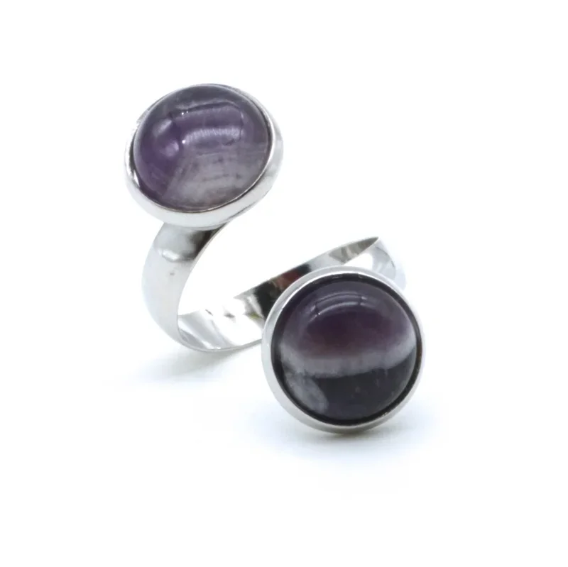 Finger Ring Adjustable Rings Double Stone Cabochon Tiger Eye Opal Blue White Purple Green Pink Crystal Adjustable Ring For Women Dress ACC Jewelry