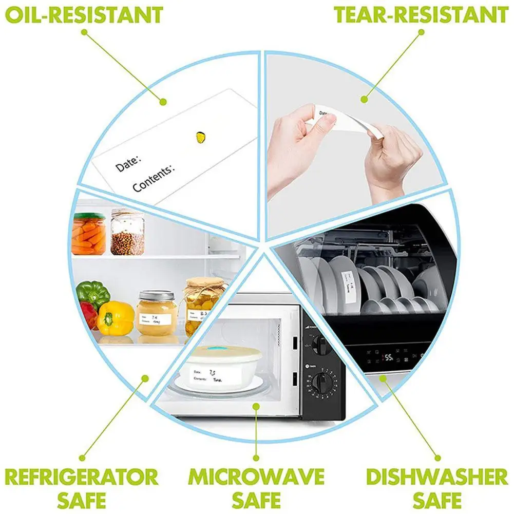 Waterproof & Oil-Resistant Removable Food Labels Roll 500Pcs Adhesive Stickers Freezer Food Storage & Containers
