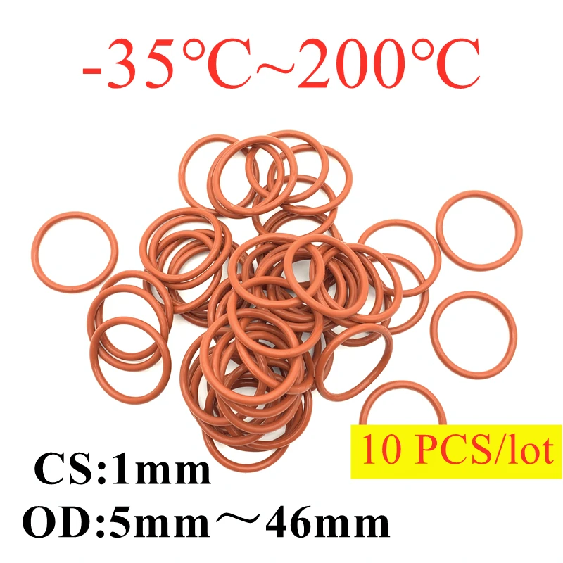 10/50Pcs Red VMQ Silicone Ring Gasket CS 1mm OD 5 90mm O Ring Rubber