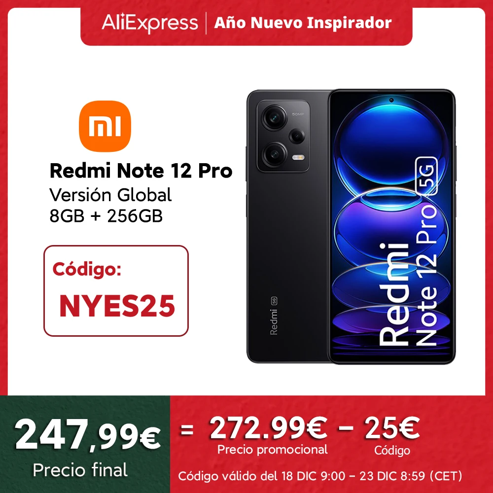 [25€ dto. Código: NYES25] Xiaomi Redmi Note 12 Pro 5G Smartphone 128GB/256GB, MediaTek Dimensity 1080, Pantalla AMOLED de 6,67″ y 120 Hz, Cámara triple de 50 MP, Carga turbo de 67 W (Versión Global 3 Años de Garantía)