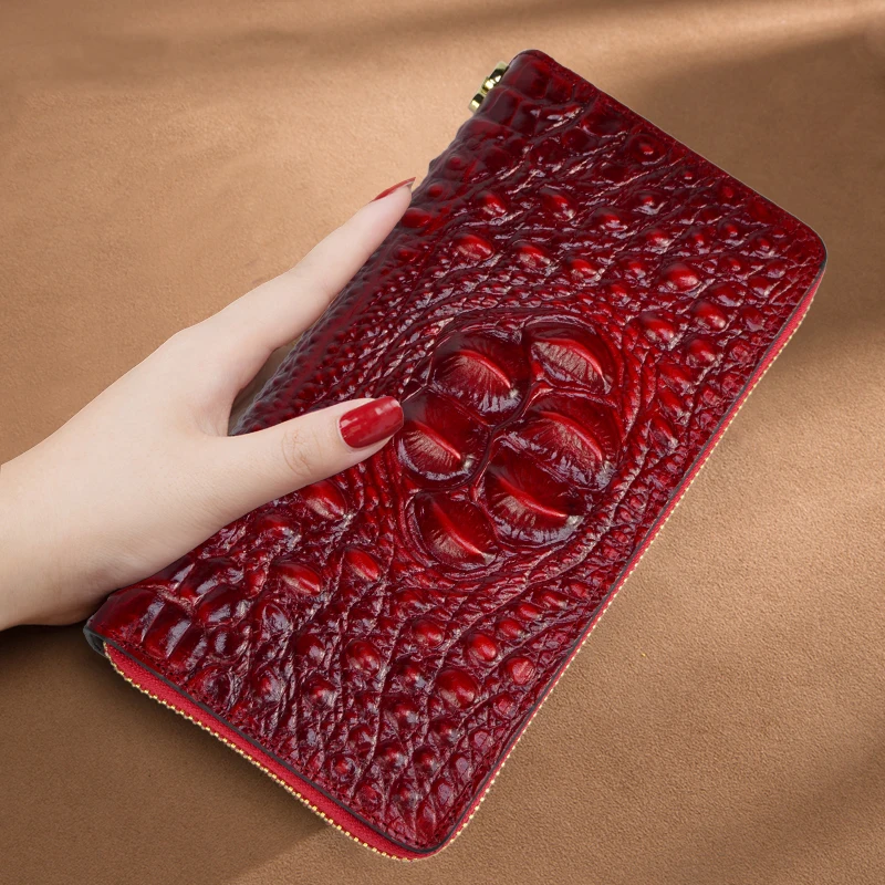 Crocodile Pattern Genuine Leather Woman Wallet Large Real Cow Leatther Purse Luxury Alligator Ladies Clutch Bag 5