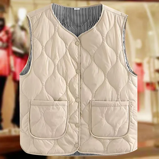 Sleeveless Thick Warm Vests Women Autumn Winter Jackets Solid Pattern Down Cotton Vest With Pockets Simple Fashion Outwears 2