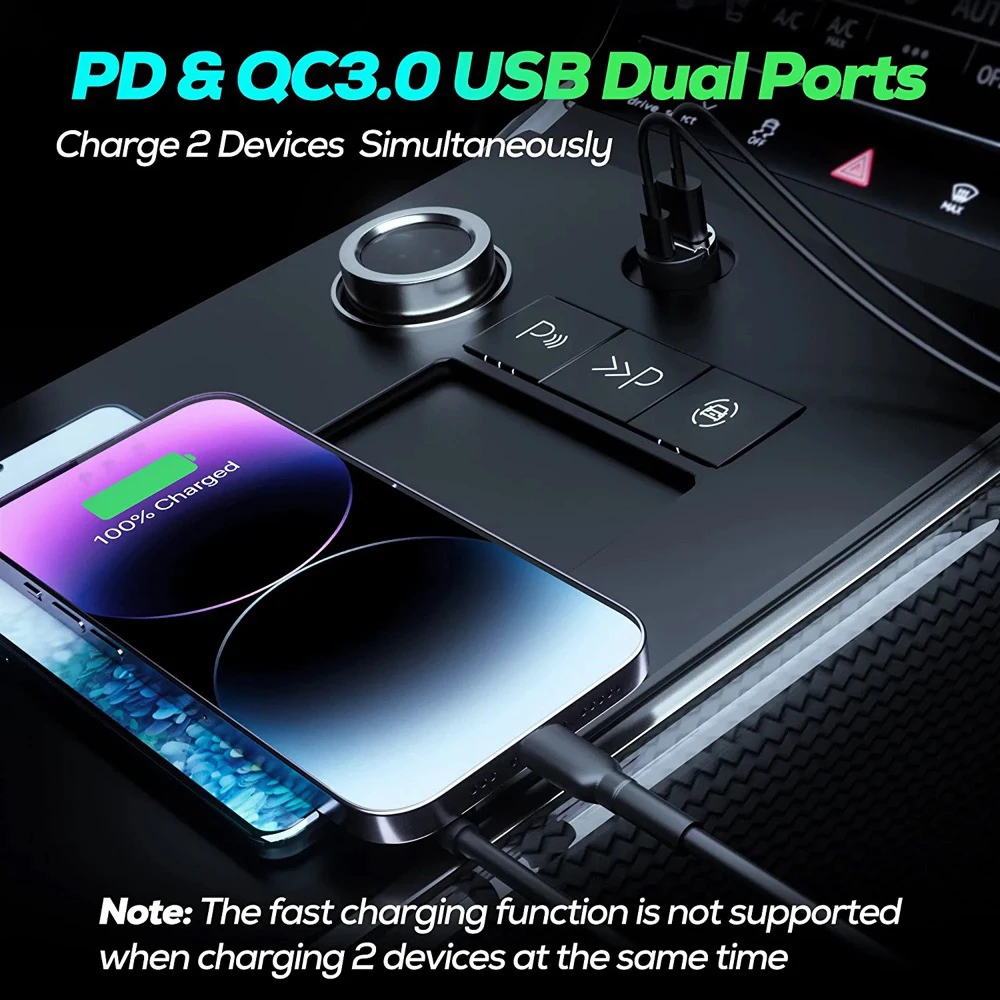 130W 보이지 않는 USB 차량용 충전기 어댑터 유형 C PD 미니 크기 iPhone iPad 용 초고속 충전 Sumsung Huawei Oneplus OPPO Vivo