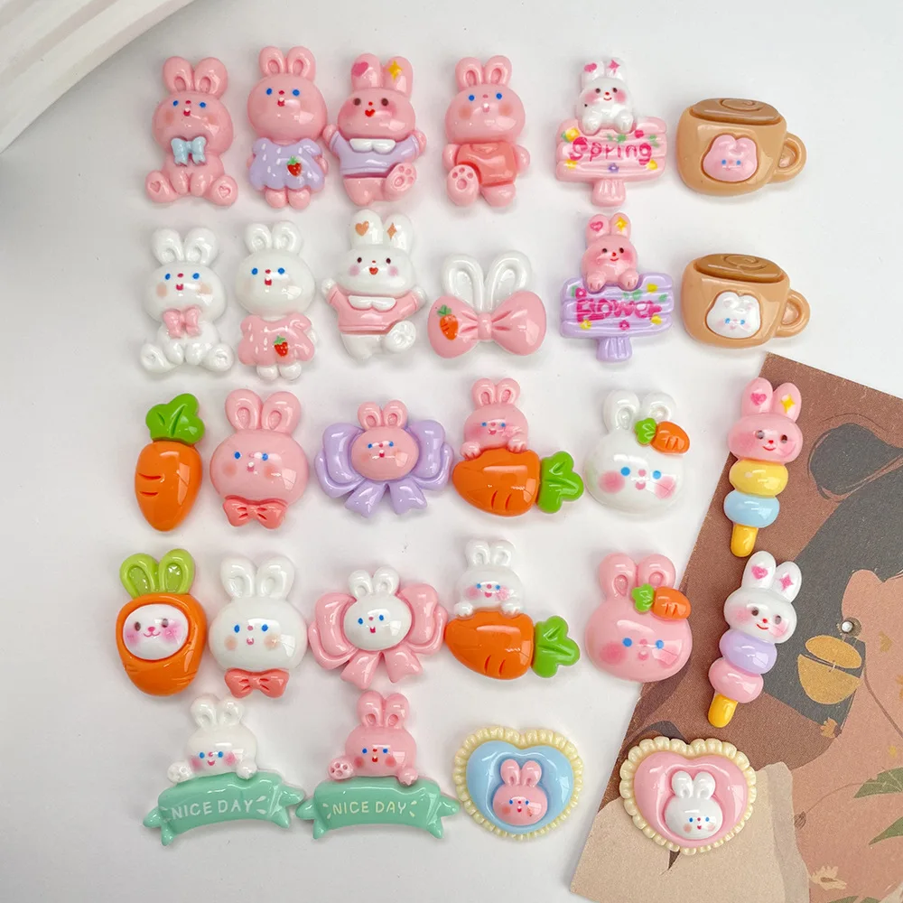 10pcs Carrot Rabbit Series Resin Flat Back Cabochons Scrapbooking Materials Craft Embellishments DIY Jewelry Craft Decoration