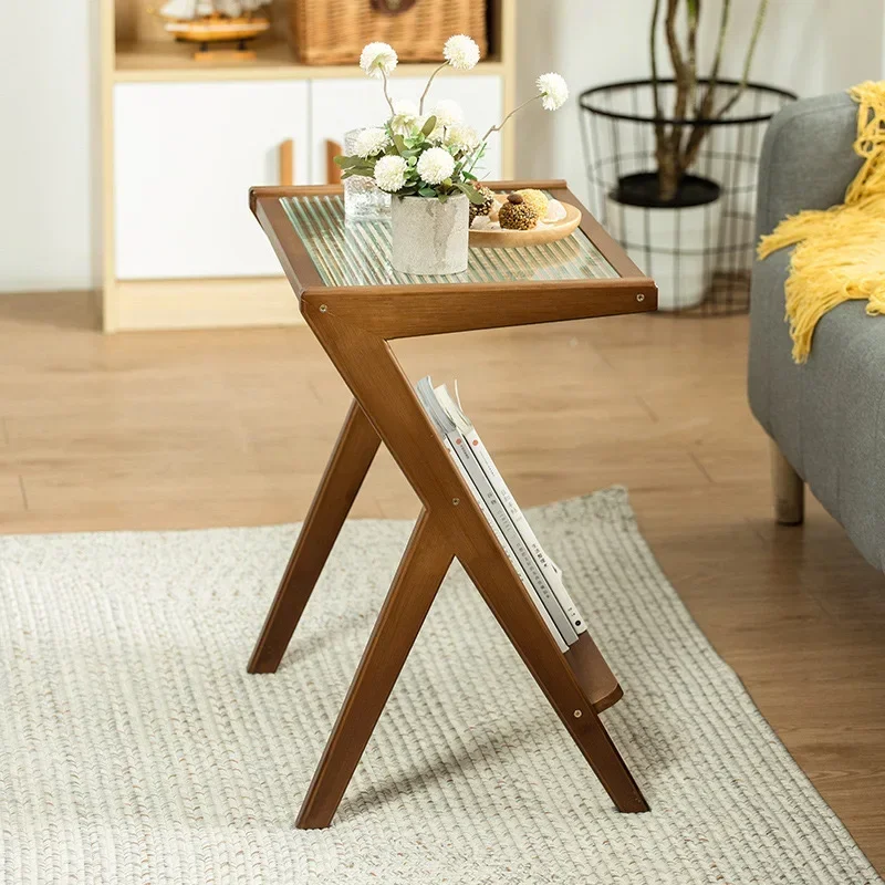 Nordic Antique Tea Table Living Room Villa Retro Color Rattan Woven Glass Table Side Sofa Light Luxury Home Stay Japanese Small