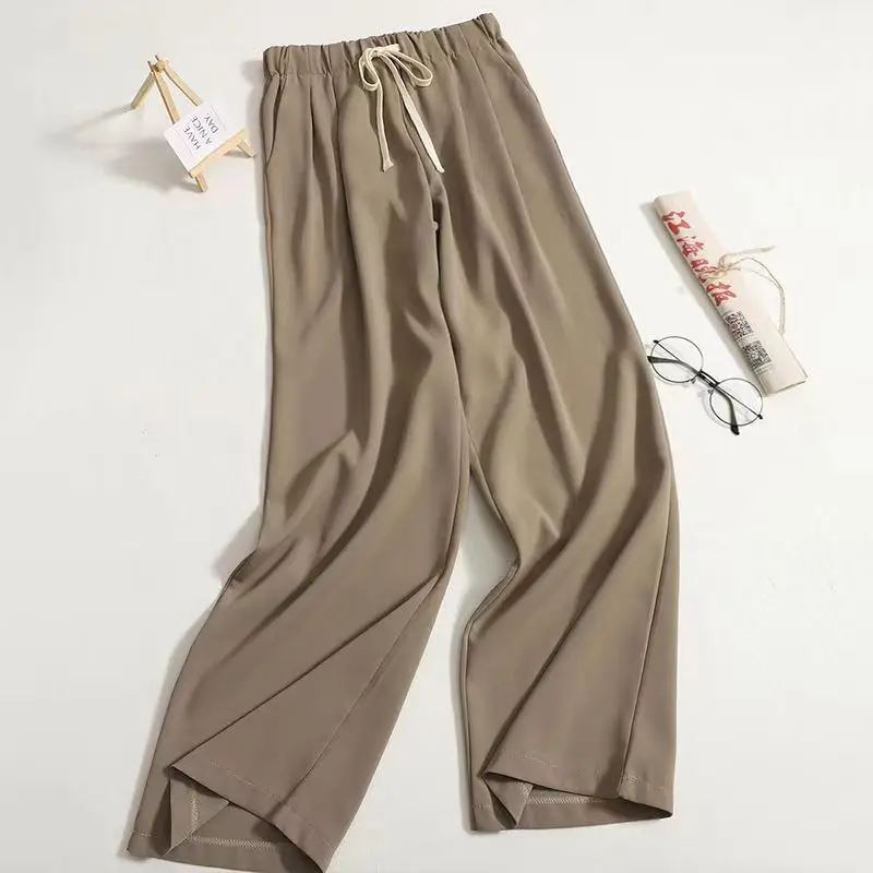 2023 Spring and Autumn Women's Commuter Ice Silk Suit Wide Leg Pants with Loose Draping Comfort and Versatile Straight Leg Pants