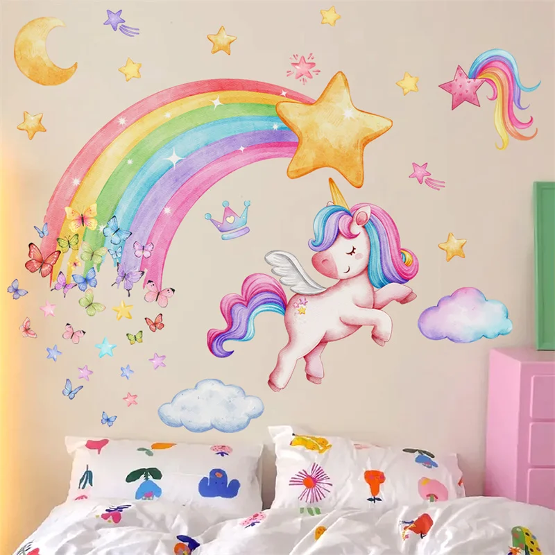 Unicorn Wall Stickers for Children Girl Wall Stickers Kids Room Pony for Baby Bedroom Rainbow Unicorn Wallpaper wall stickers