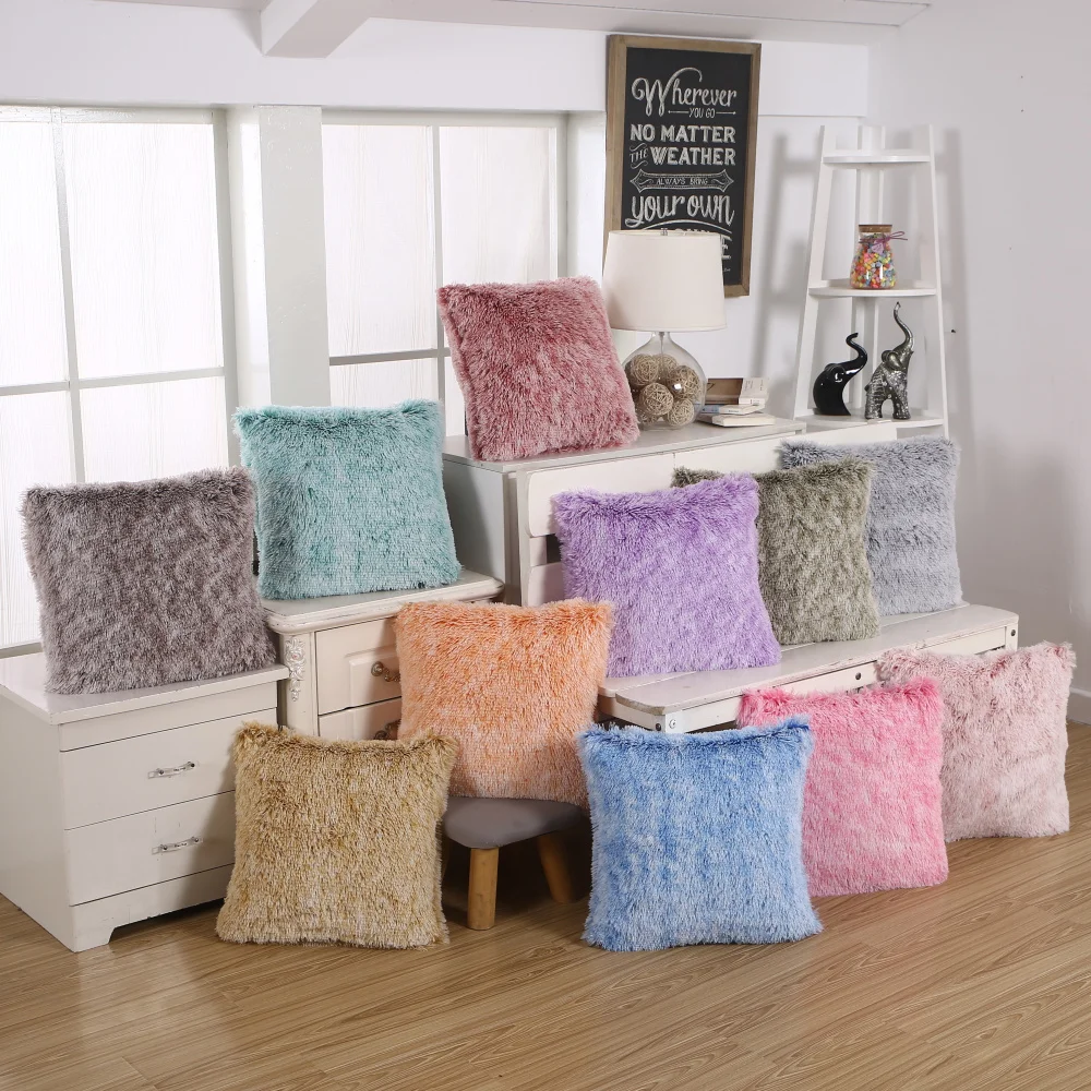 

Solid Color Soft Fluffy Cushion Cover Decorative Sofa Pillow Case Sea Lion Plush Home Pillowcase Shaggy Fur Cushion Case 43x43cm