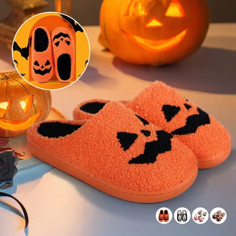 

Fall Winter Thick Sole Warm Cotton Slippers Anti Slip/Wear-Resistant Cotton Slippers Halloween Pumpkin/Grimace Slippers