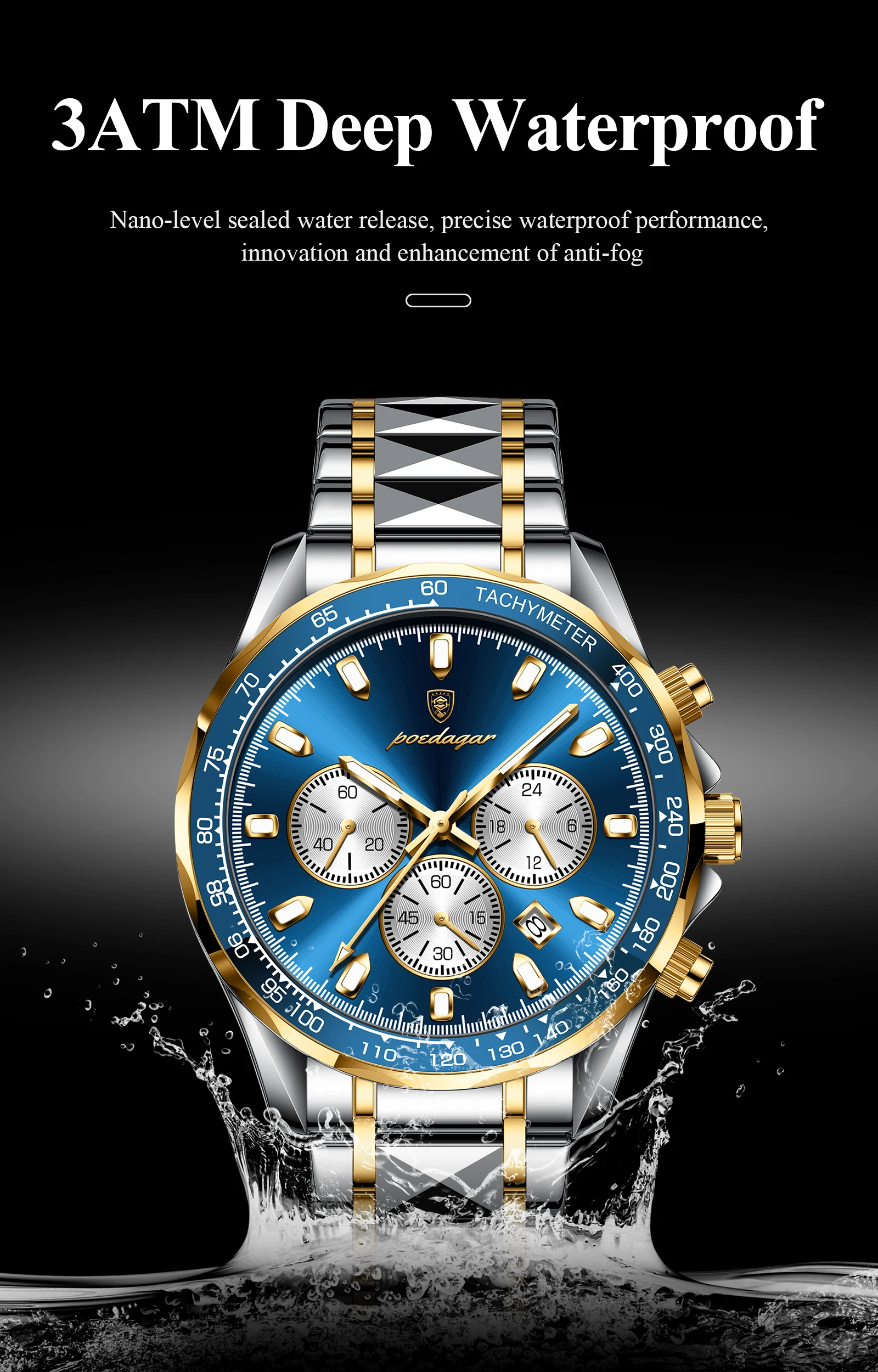 Men's Quartz Watch Chronograph Business Waterproof Luminous Date_voghion.com