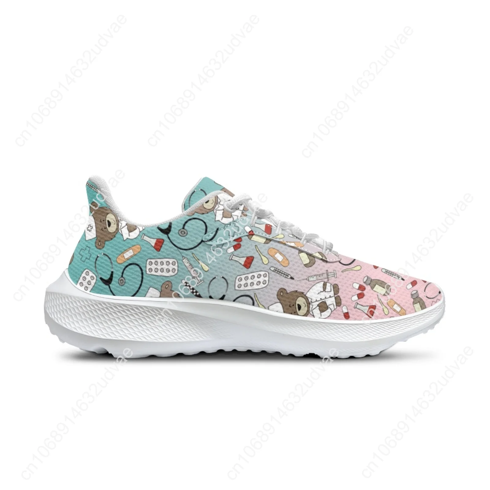 Hot Selling Cute Medical Bear Print Running Shoes Women Cute Gradient Nursing Footwear Females Gym Sneakers Zapatos