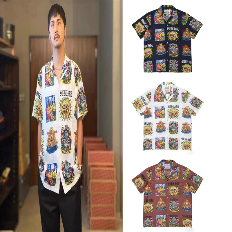 

Muliti Colorful Print Pattern WACKO MARIA Shirt Men Women Hawaii Beach High Quality Casual Short Sleeve Shirts JAPAN