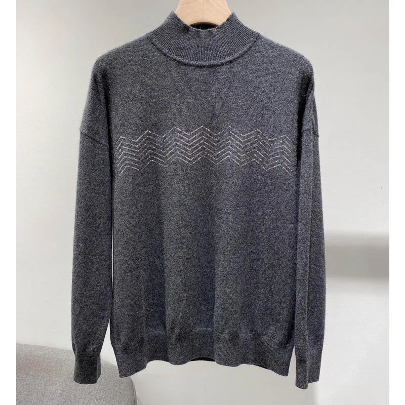 

12.9 Autumn Winter Casual Cashmere Sequined Half-High Collar Loose Knitted Sweater Women