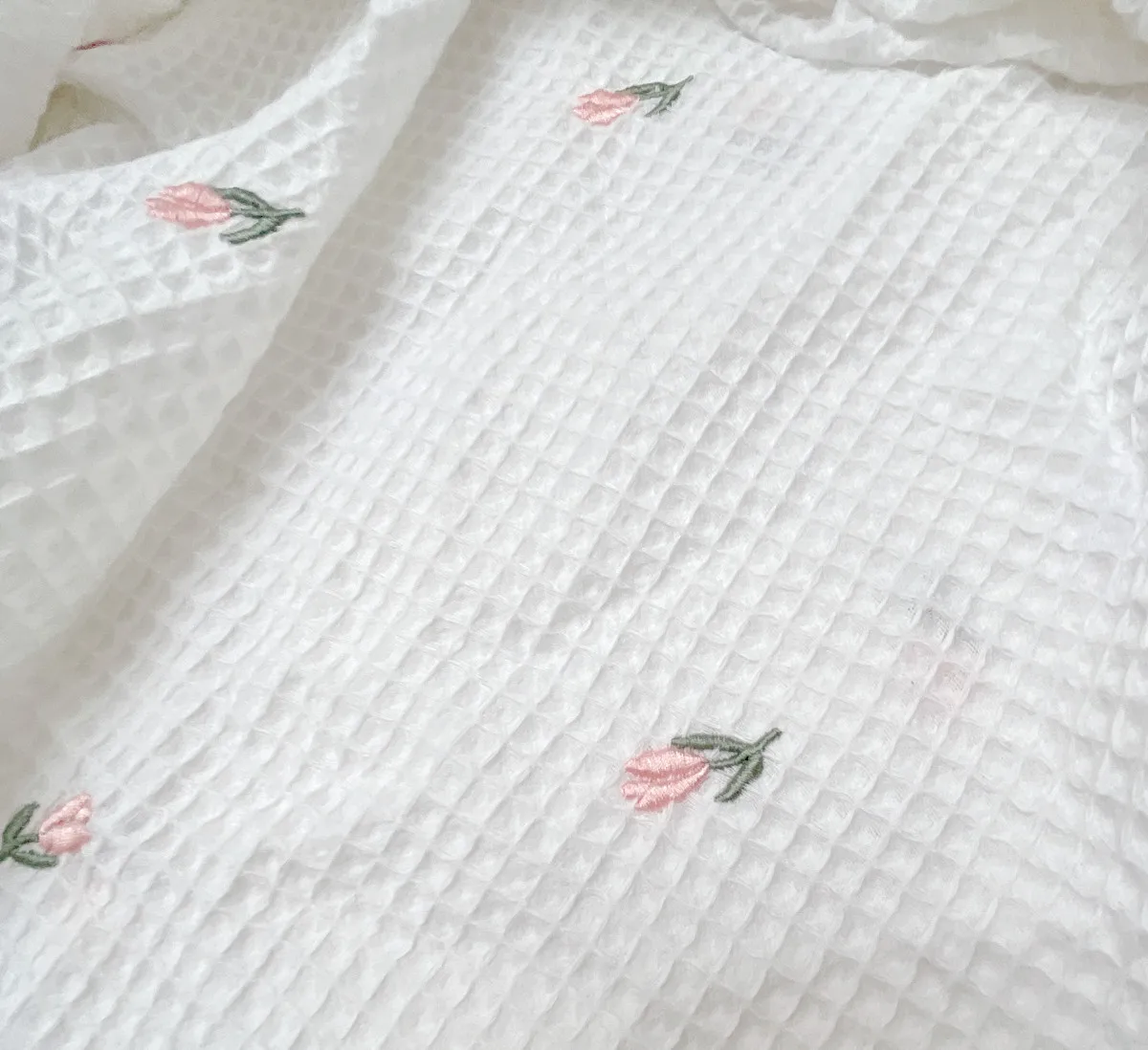 Baby Crib Waffle Weaved Fitted Sheets,Lovely Embroidered Cotton Portable Mini Crib Mattress Cover,White Bed Sheet For Kids