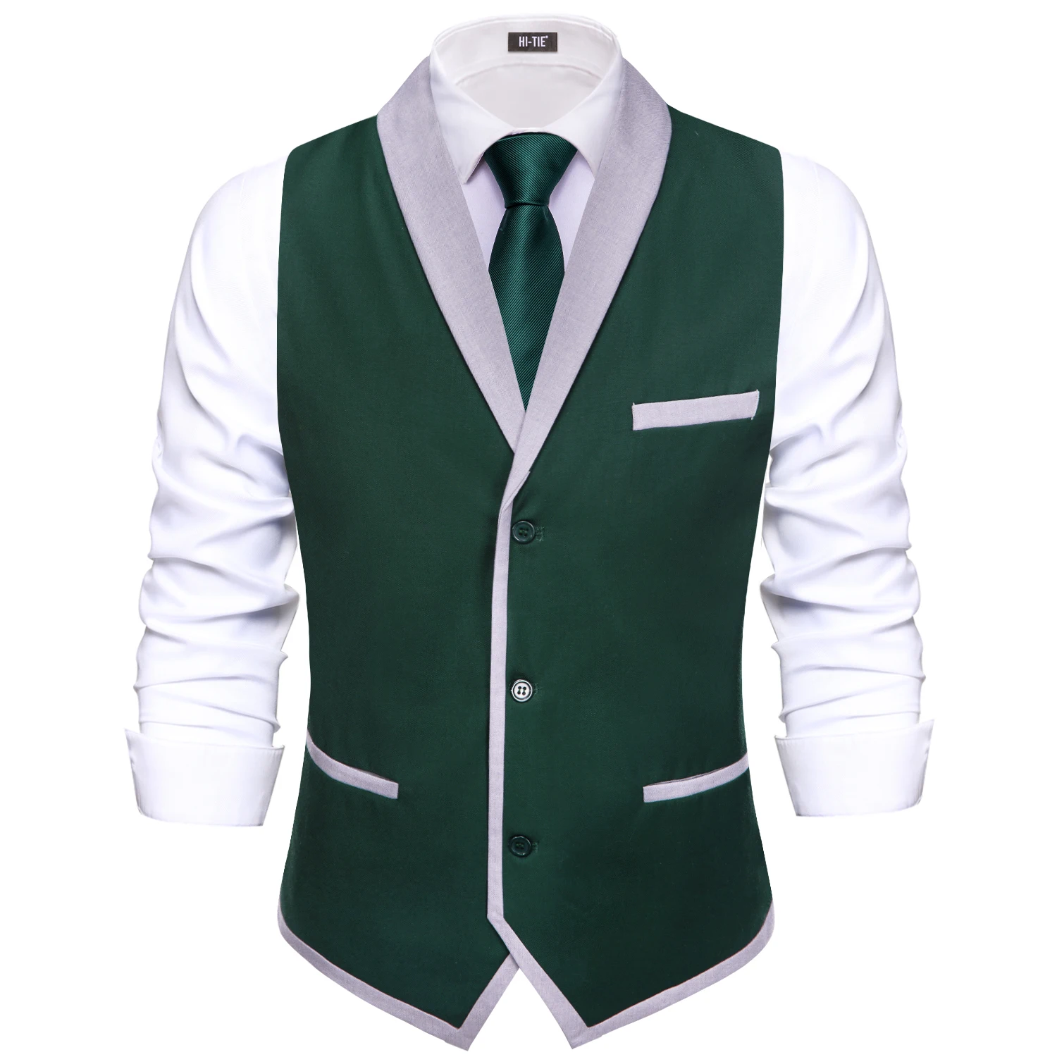 

Hi-Tie Green Grey Solid Shawl Jacquard Collar Suit Vest Slim Fit Waistcoat for Wedding Groomsmen V-Neck Tuxedo Sleeveless Jacket