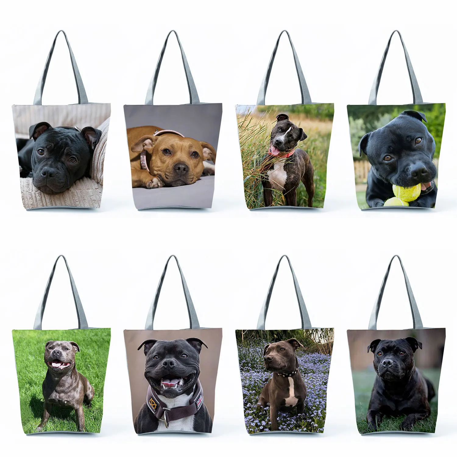 

Groceries Women Handbags Dog Graphic Totes Staffordshire Bull Terrior Print Shopping Bags Shoulder Bags Female Large Capacity