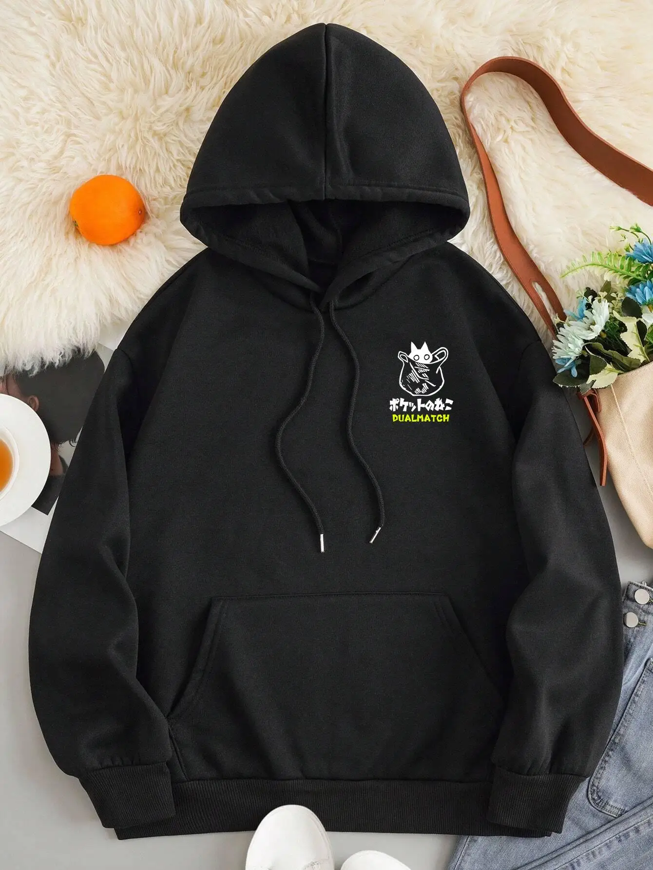 Cute Cat Cartoon Printed Sweatshirt Women Harajuku Casual Loose Hooded Fashion Soft Pocket Hoodies Autumn Warm Female Clothes 6