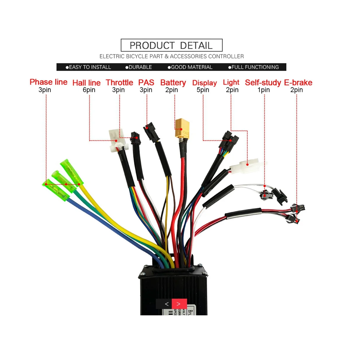 24V 36V 48V 500W 750W Three-Mode 9 Tubes Brushless 26A Controller Throttle Brake Kit with LED SW900 Display E-Bike Parts