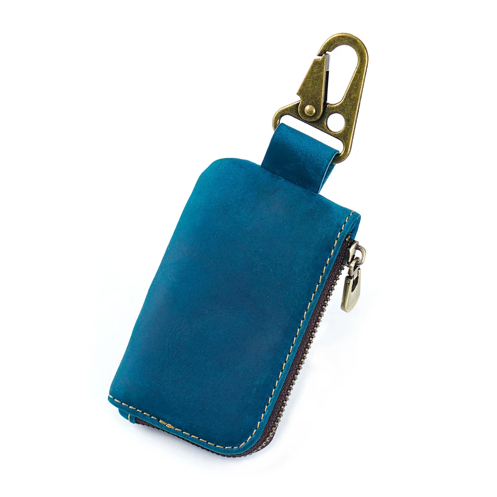 Versatile Leather Coin Purse with Keychain & Carabiner Hook