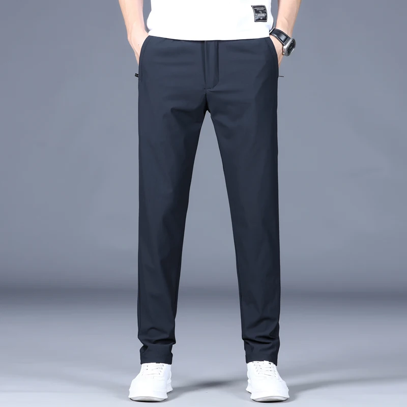 Summer Thin Men's Casual Pants Solid Color Classic High Elastic Straight Soft Casual Fashionable Non-iron Long Trousers Male 4