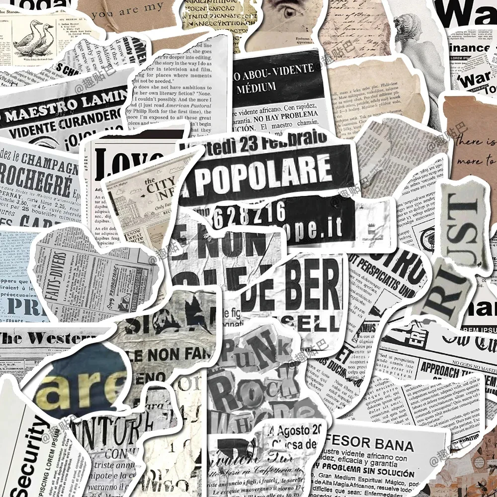 10/30/52Pcs Vintage Fracted Text Sticker Decorazione Decalcomanie Impermeabile Fai Da Te Cancelleria Laptop Bagagli Auto Retro Sticker Packs