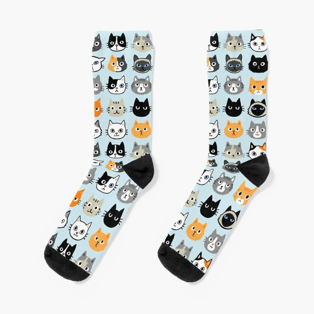 Assorted Cat Faces | Cute Quirky Kitty Cat Drawings Socks Christmas floor Socks For Women Men's cezanne drawings and watercolours