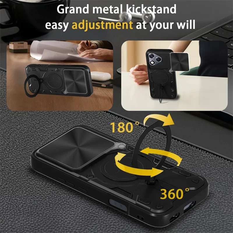 Enhanced Magnetic Slide Lens Back Case with Stand Holder