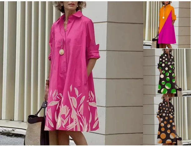 

Patchwork color contrast European and American women's casual temperament cardigan dress