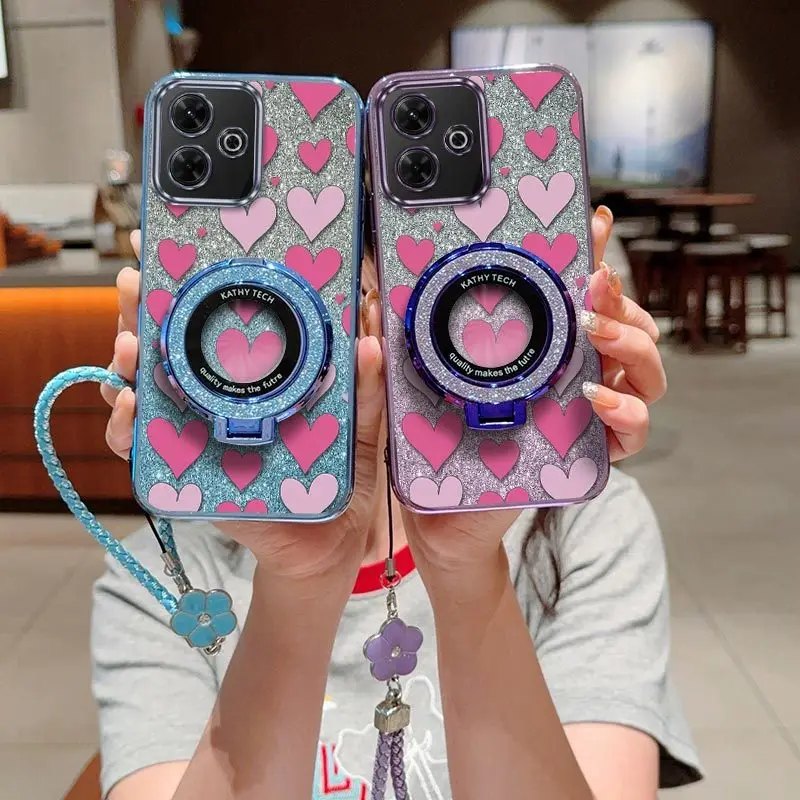 Cute Loving Heart Phone Case with Lanyard and Stand - 3 Piece Set