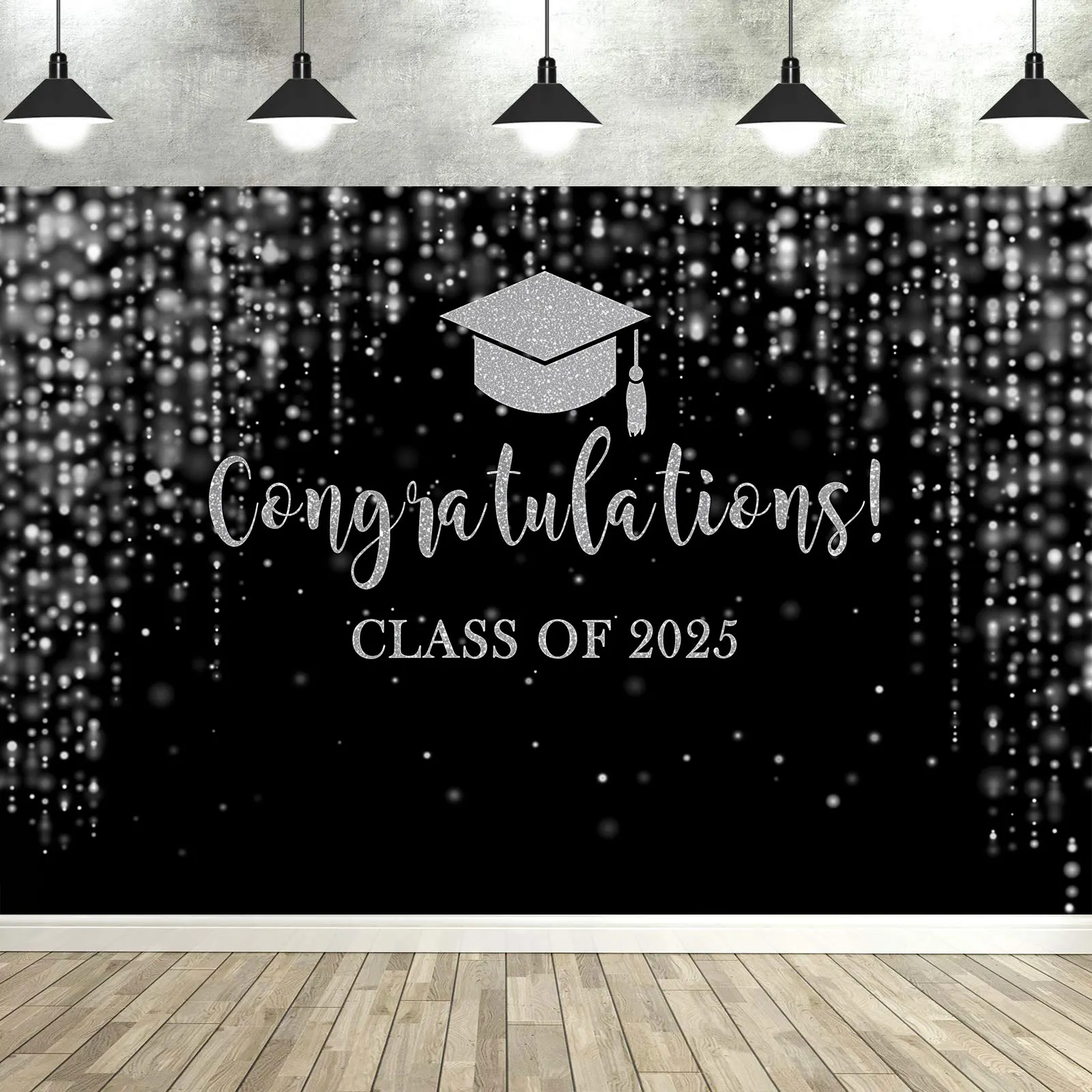 Class Of 2025 Graduation Backdrop - 78.74x70.87 Inch Black & Gold Photo Booth Background For Grad Parties