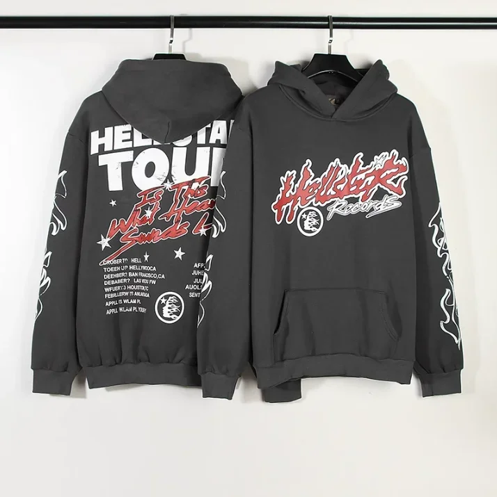 

Y2k 23ss European and American trendy brand Hellstar retro distressed flame graffiti print fleece loose casual hoodie