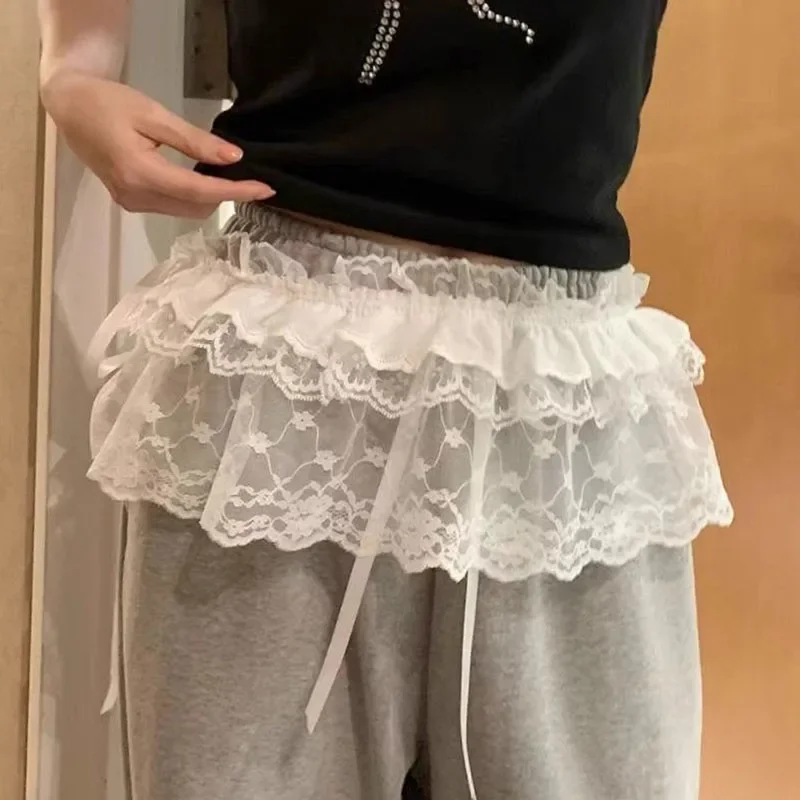 Korean Lace Mini Skirt Women Y2K Streetwear Lace Up Ruffles Skirt Summer Harajuku Kawaii High Waist Pleated Black Skirts Ladies 3