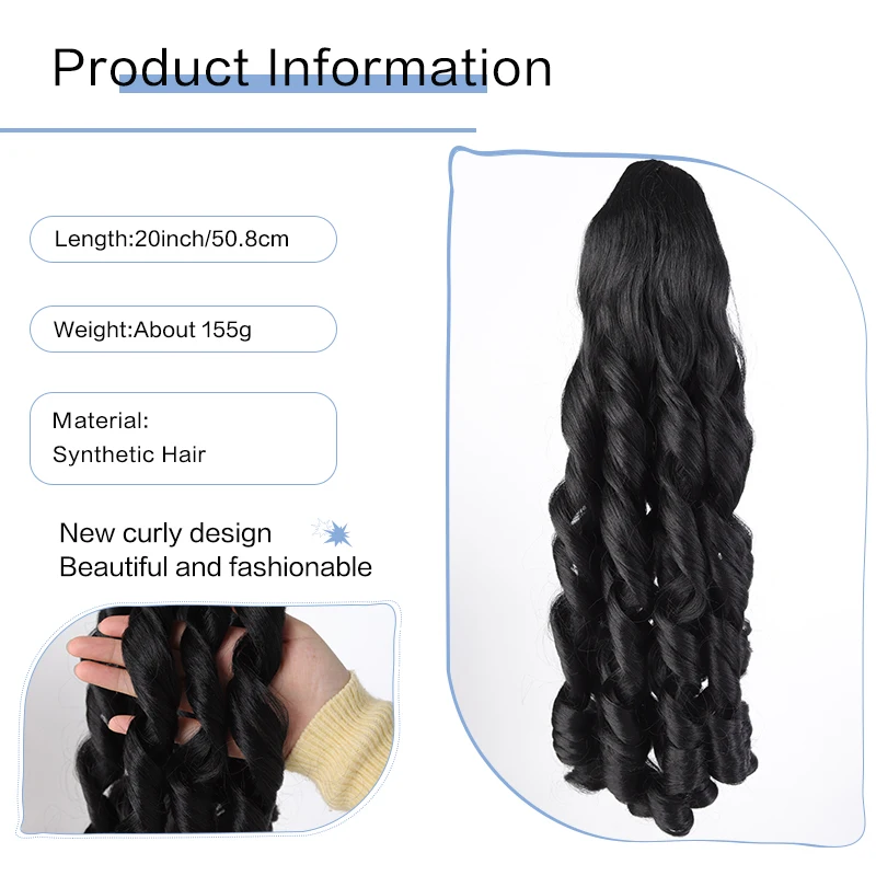 LUPU 20 inch Long Wavy Synthetic Ponytail, Drawstring Roman Curly Ponytail, Wine Red, Suitable for Women's Daily Wear