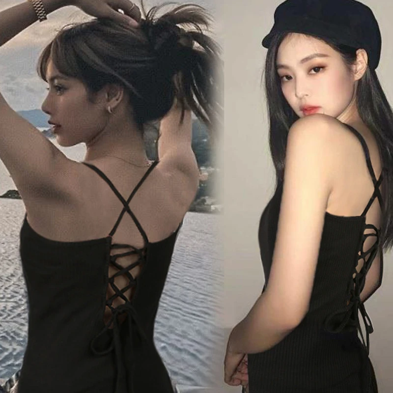 

Kpop корейский певец Женская одежда для танца на шесте Летние черные тонкие футболки на шнуровке для концерта кросс-слинг Короткие топы