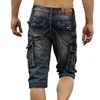 Men's Fashion Cargo Denim Shorts with Multi Pockets Slim Fit Military Jeans Shorts for Male Washed 1