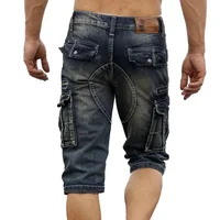 Men's Fashion Cargo Denim Shorts with Multi Pockets Slim Fit Military Jeans Shorts for Male Washed 1