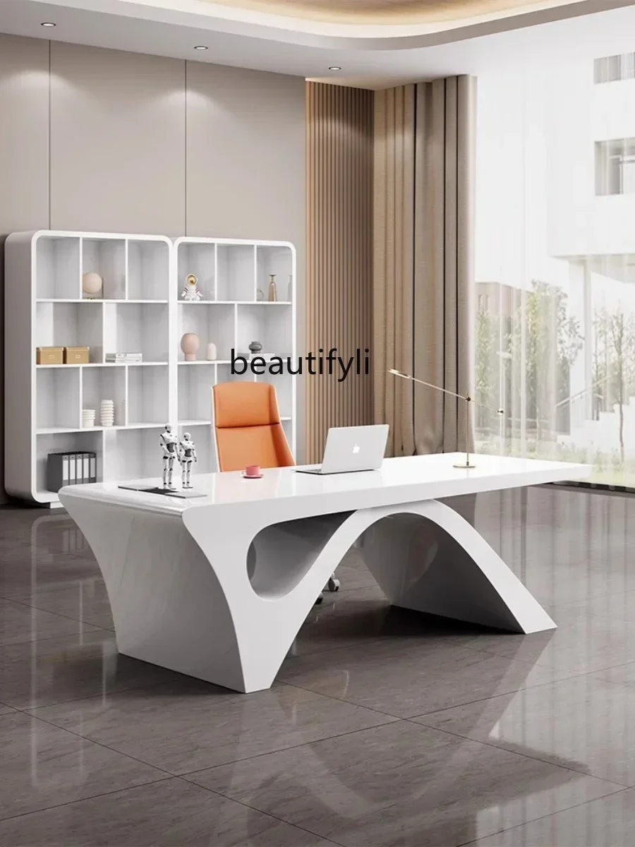 Light Luxury Paint Boss Desk Simple Modern White Negotiation Manager Desk Beauty Salon Medical Beauty Consultation Table
