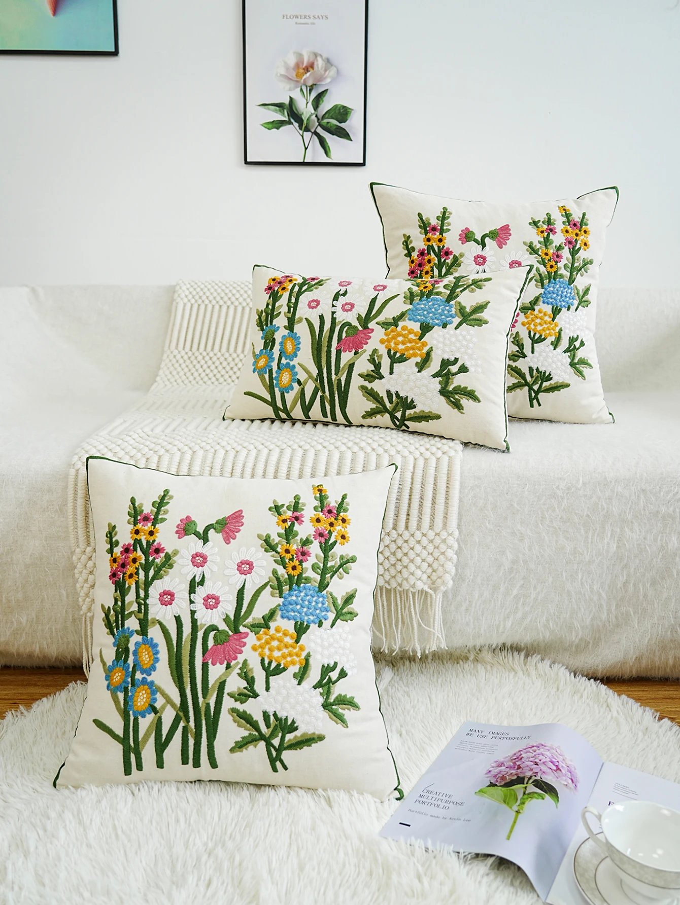 Floral Embroidery Cushion Cover(W-ZZ-08)