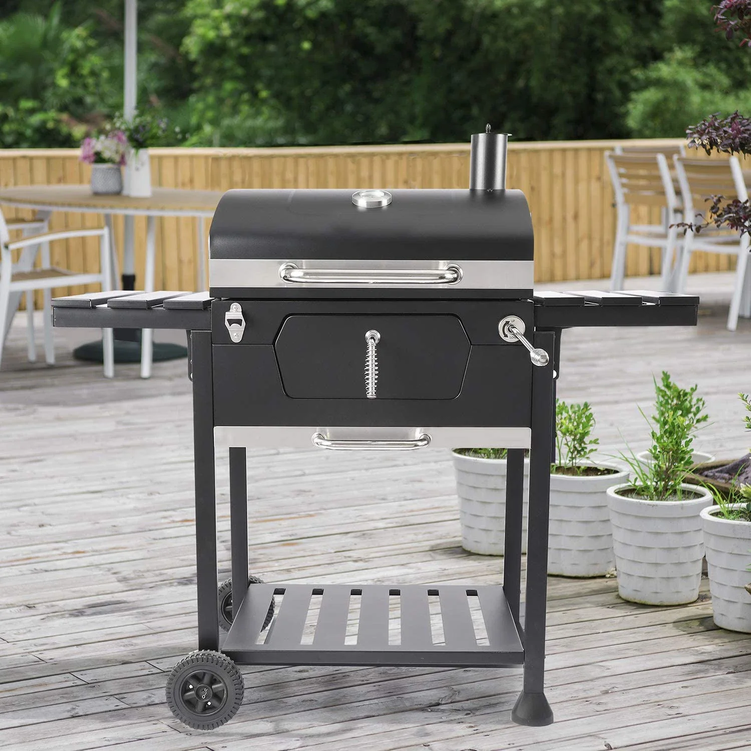 Outdoor Kitchen Barbeque Heavy Durable Smoker Grill Machine Barbecue Trolley Metal Steel Charcoal bbq grills With Skewer