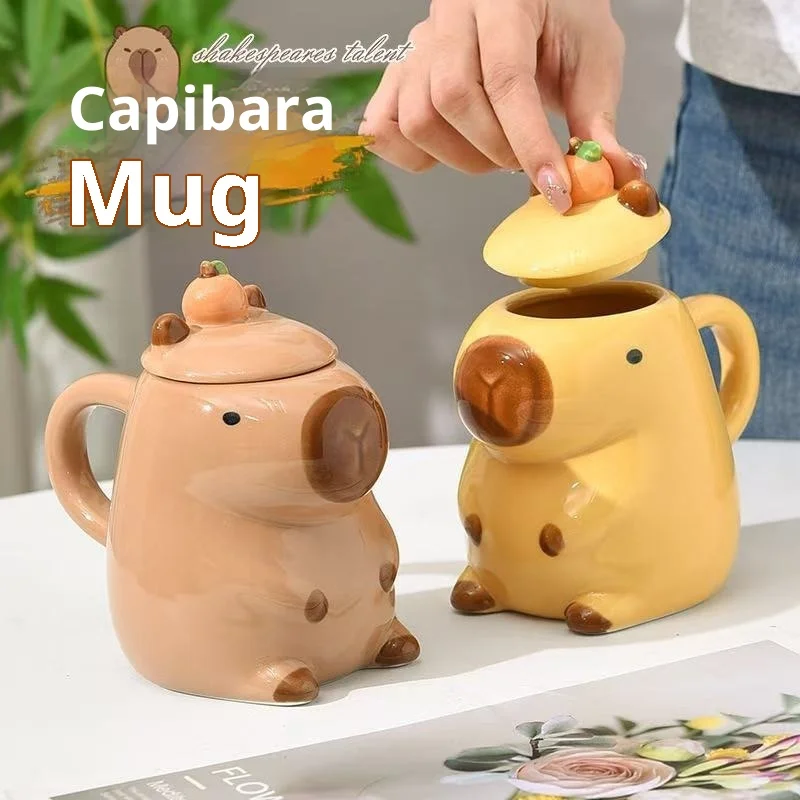 Cute Large Capacity Capybara Ceramic Mug Coffee Cup for Office Home Use Kawaii Water Cup Drinking Gift for Christmas Birthday