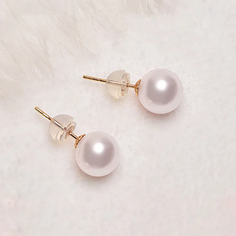

Real 18K Gold Women Natural Freshwater Pearl Stud Earrings Pure AU750 Gold Earring Pins Fine Jewelry Gift
