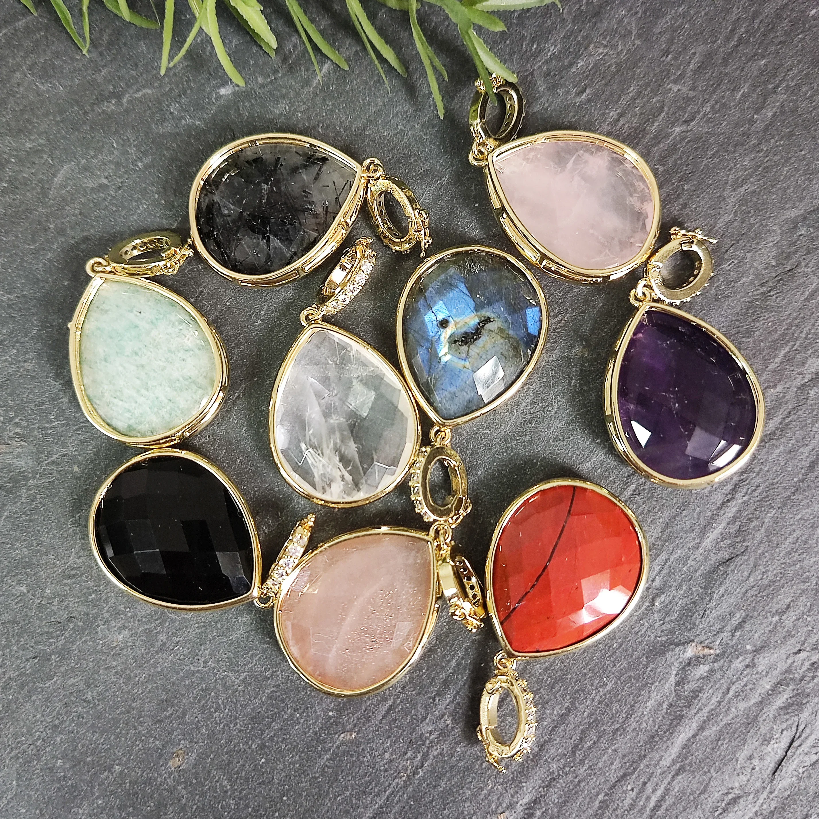 Natural Gemstone Charm Pendant, Obsidian Sunstone Amazonite Amethyst Healing Crystal Charm for Necklace, DIY Jewelry Findings 4