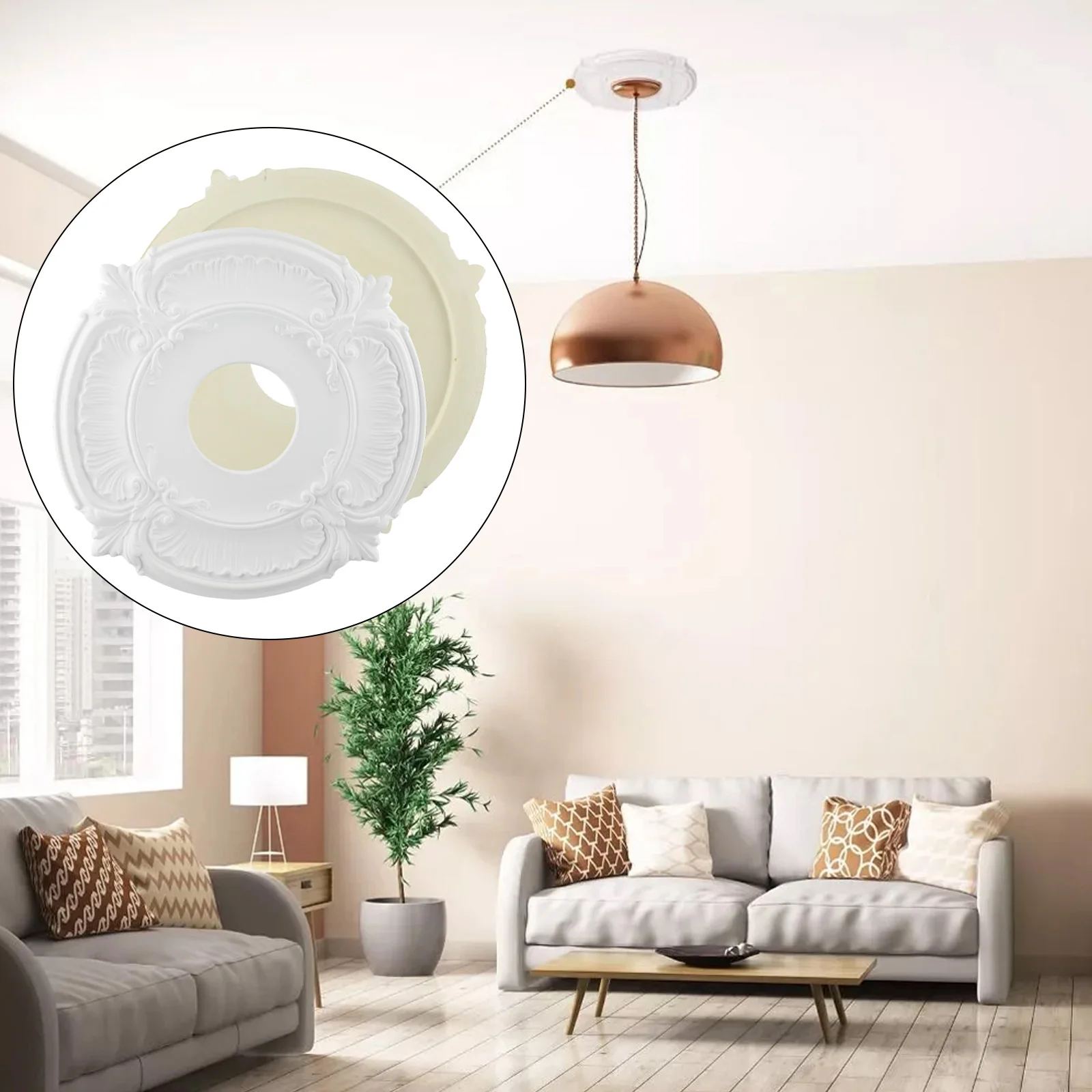 12Inch Round PU Decorative Eur/opean Carving Light Ceiling Fan Medallion For Home Improvement Accessories