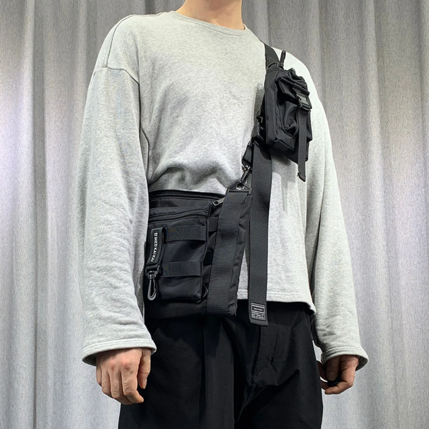 Punk Hip Hop Multifunction Coin Crossbody Bag Men Women Adjustable Techwear Shoulder Strap Chest Bag Detachable Mini Phone