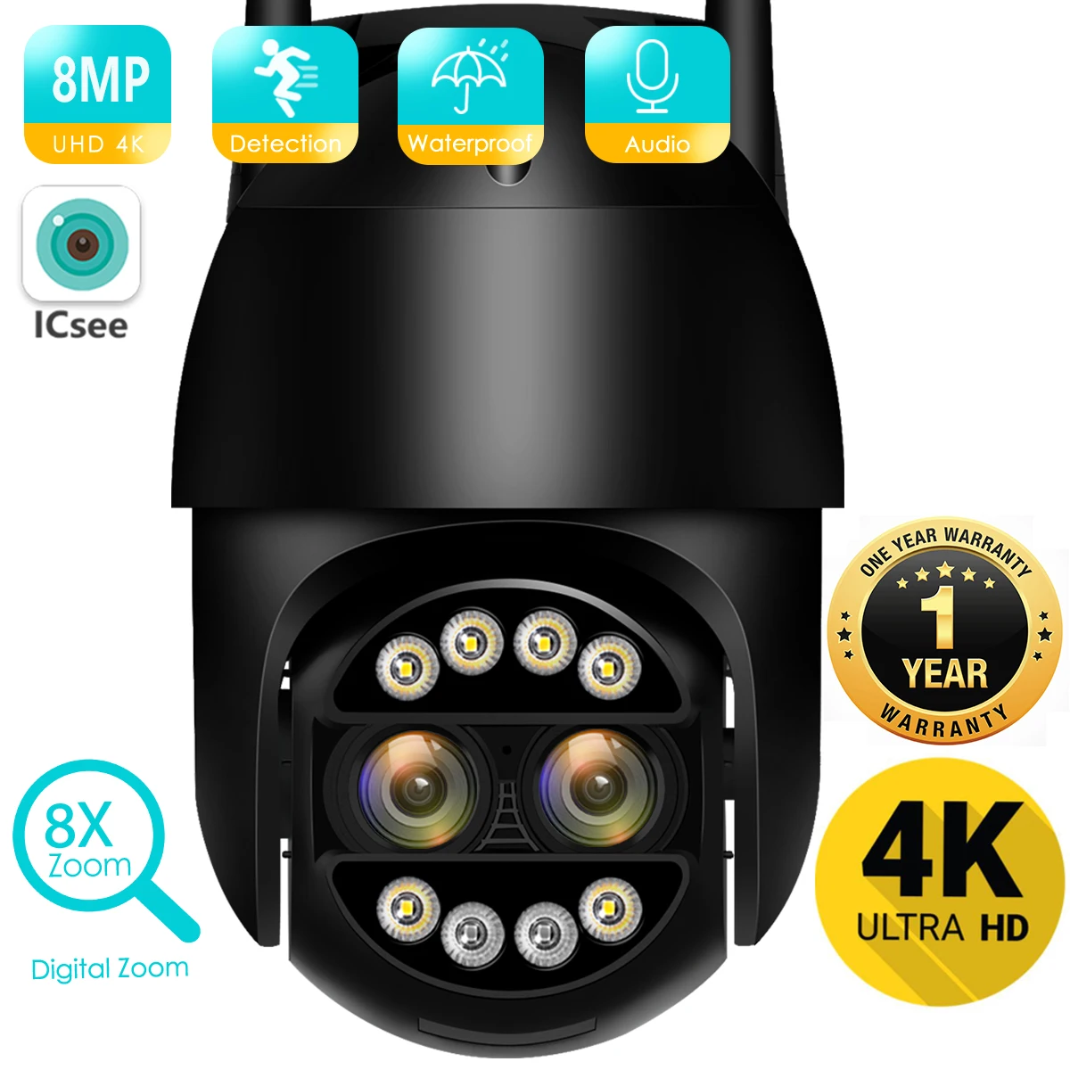 New 4k 8mp 4mp 8x Hybrid Zoom Ptz Wifi Ip Camera Outdoor Wide Dual Lens