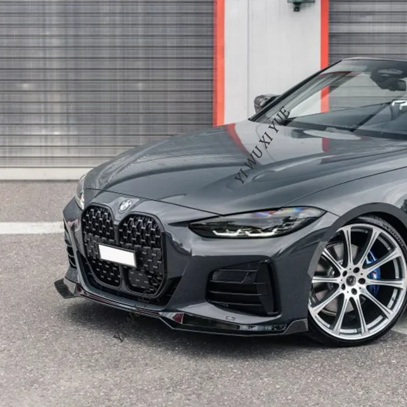Car Front Bumper Lip Body Kit Spoiler Canard Splitter Diffuser Carbon Look For BMW 4 Series G22 G23 G24 G26 420i M440i 2020-2023