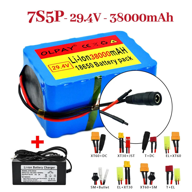 

NEW 7S5P 24v 38Ah Battery Pack 250w 29.4V 38000mAh Lithium Ion Battery for Wheelchair Electric Bicycle Pack with BMS + Charger