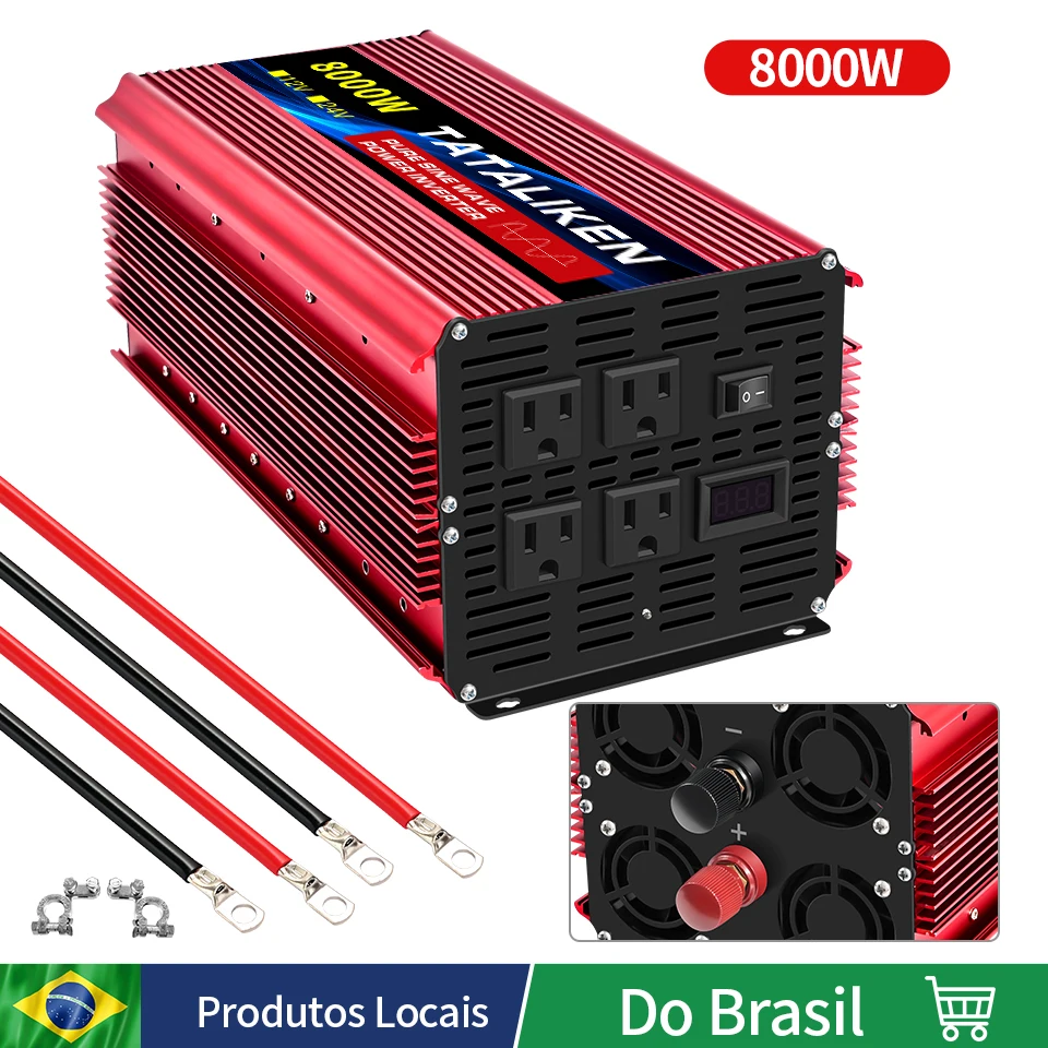 Imagem do produto Inversor de onda senoidal pura para carro, transformador de potência, conversor de tensão portátil, display LED, 12V, 24V a 110V AC, 60Hz, 1600W-8000W na loja AliExpress