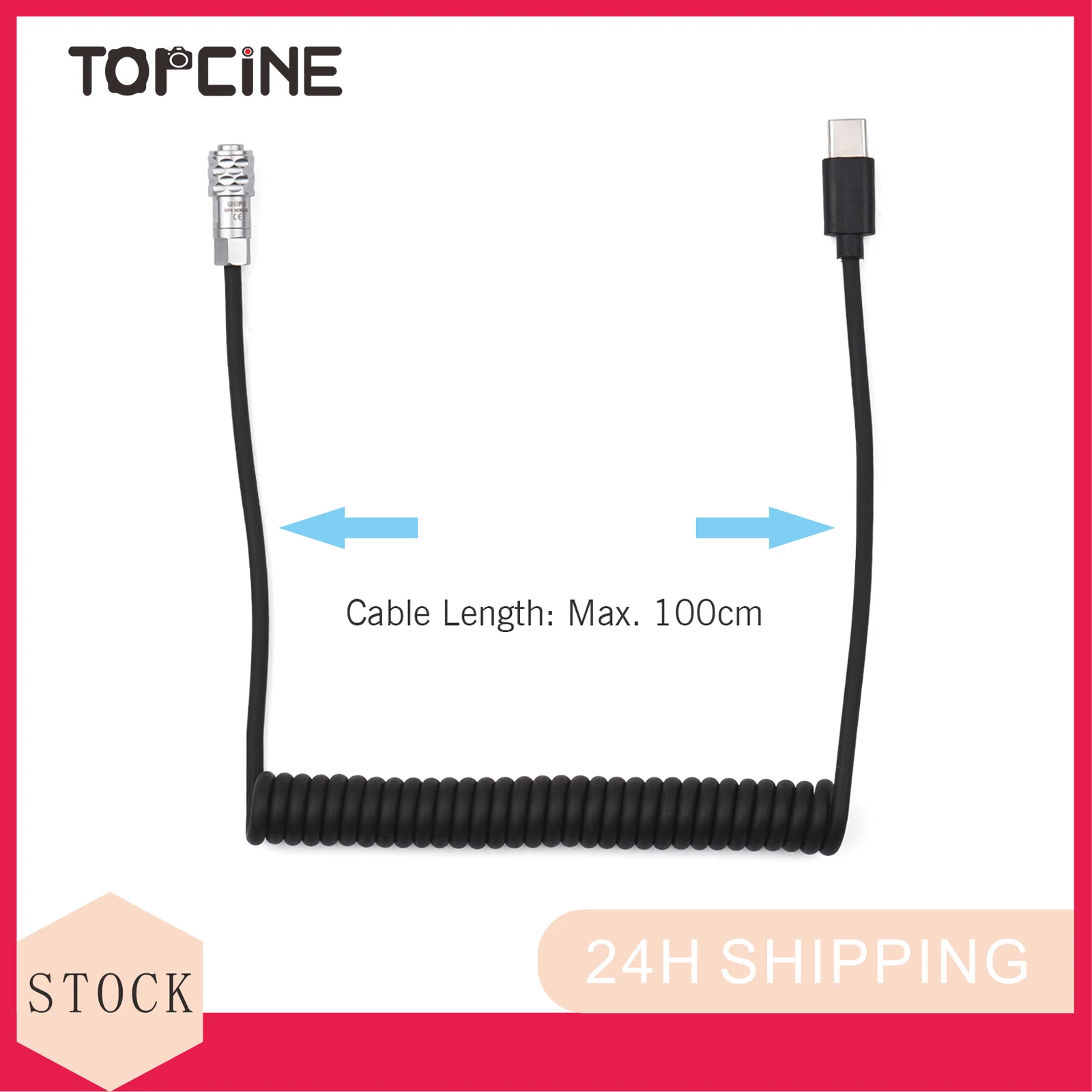 Topcine Usb Type-C A Weipu Sf610 2 Pin Pd Trigger Cavo Di Alimentazione A Spirale Per Bmpcc Blackmagic Pocket Cinema Camera 4K 6K